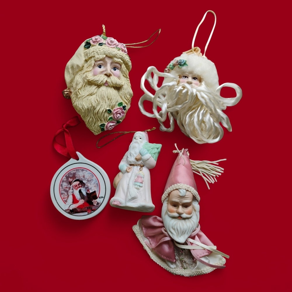 Vintage Christmas Tree Ornaments Santa Claus Collection Victorian Set Of 5